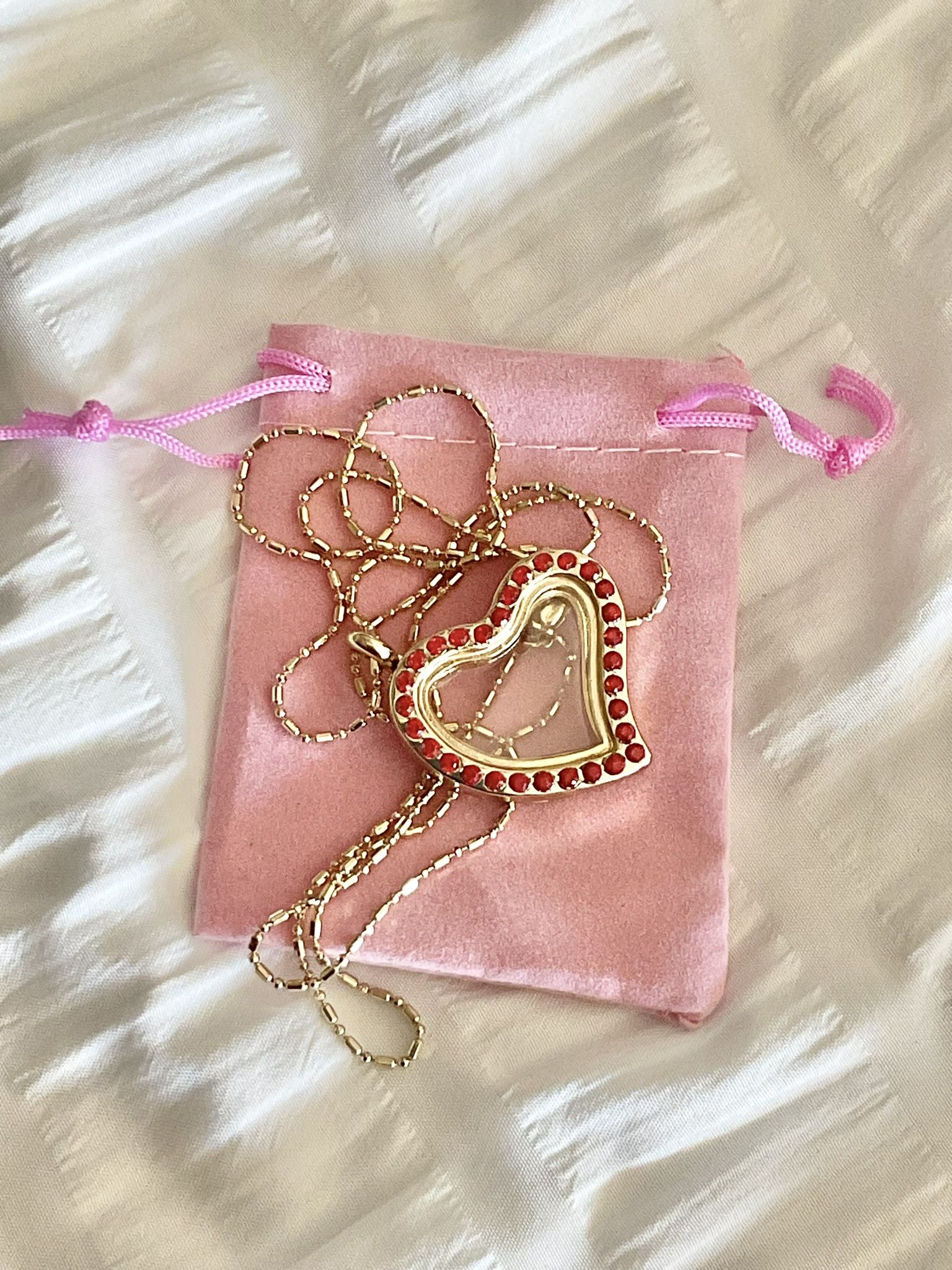 New Heart Locket Necklace-Costume Jewelry, Red