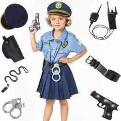 NEW Halloween Costume Girl Kid 12-14 or Large Youth Police Officer Halloween Costume for Girls Accessories