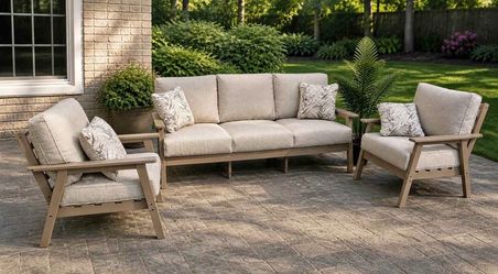 3 Piece HDPE Outdoor Conversation Set With Nuvella Cushions *New Patio Furniture*