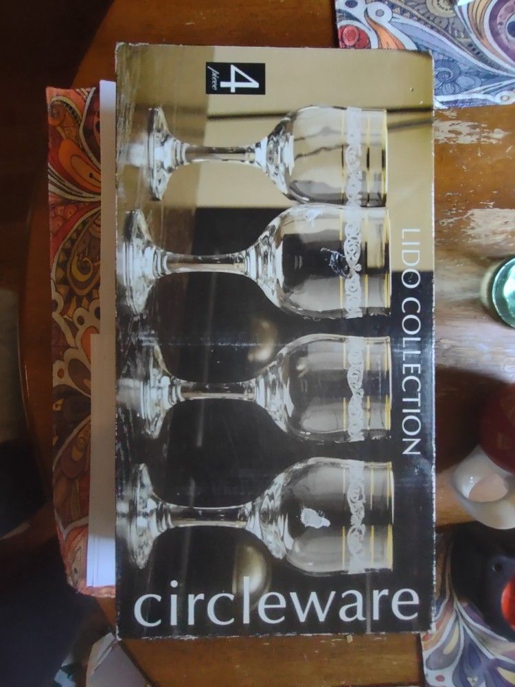 Vintage Circleware Gold Rim Wine Glasses Made In Turkey