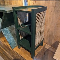 Green And Cane Wooden Accent Table