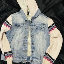 Girls' Denim & Knit Mixed-Media Hooded Jacket