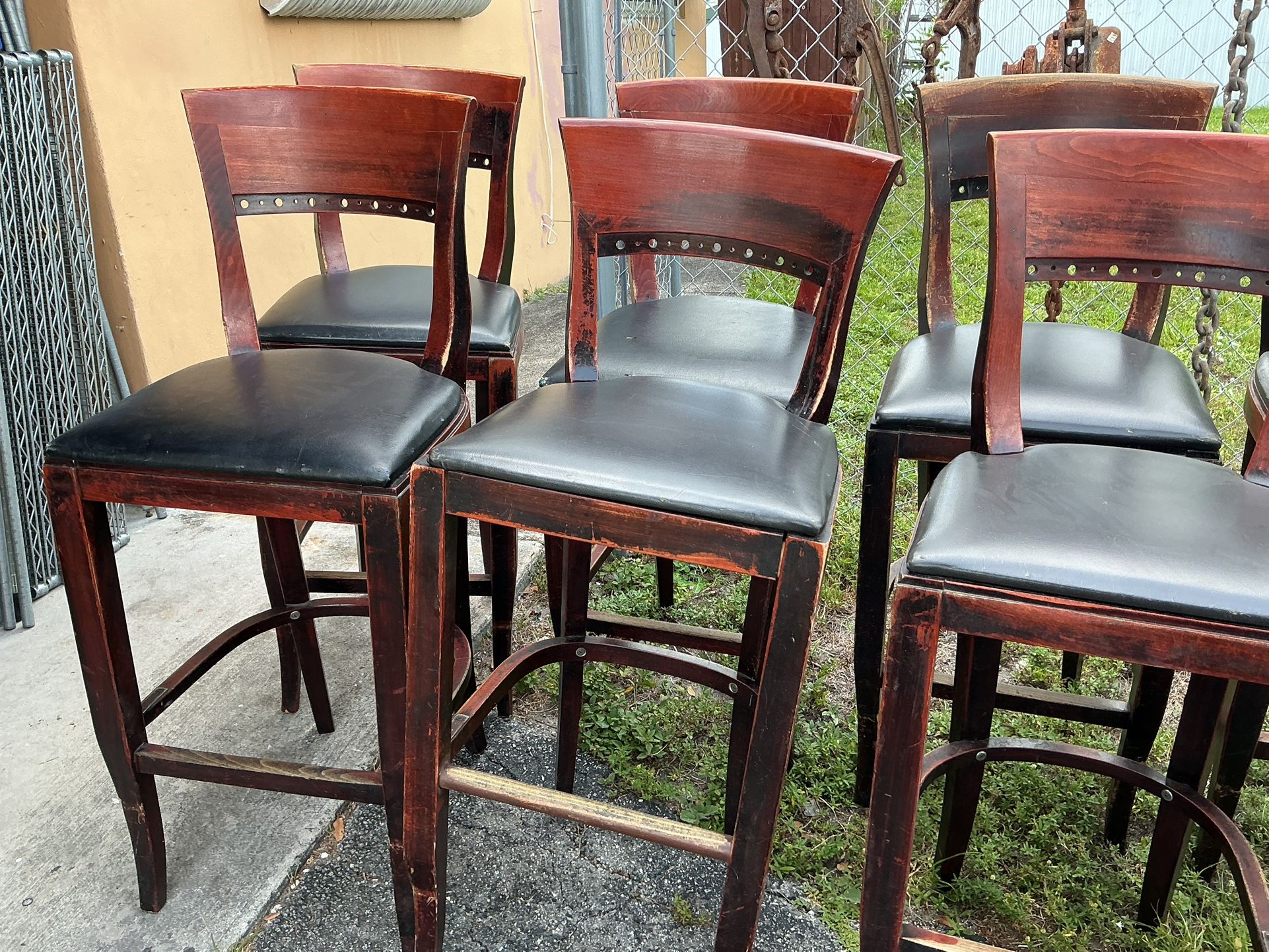 Cushion Wooden High Top Bar Stools With Backs, Brown Chairs