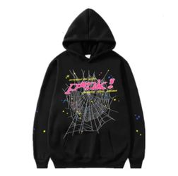 Black & Pink Graphic Spider Web Hoodie male and female