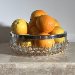 Vintage Chrome and Crystal Centerpiece / Fruit Bowl