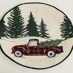 NEW Winter Wonder Lane Buffalo Plaid Retro Truck 15” Serving Platter