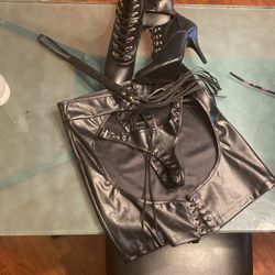 Fetish Set (whip, Knee High Boots And Cheek-peek  Skirt