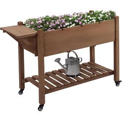 Wooden outdoor plant box with folding side table (UTC area)
