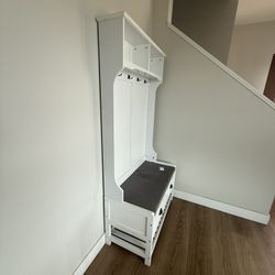 White Wood Coat Rack Storage Bench