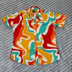 Cremieux Premium Denim men's short-sleeve button-up shirt Abstract Watercolor XL NWT