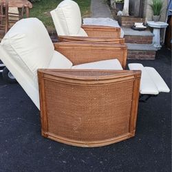 2 recliner armchairs rattan bamboo natural wood chairs white sunroom livingroom