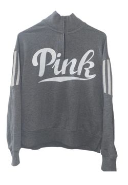 Victoria’s Secrets PINK 1/4 Zip Pullover Sweatshirt Women’s Size XS Gray & White
