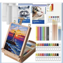 Mixed Media Art Set,55 Pack Painting Supplies Kit with Tabletop Sketch Box Easel and Various Accessories,Complete Painting Set for Students Artists Be