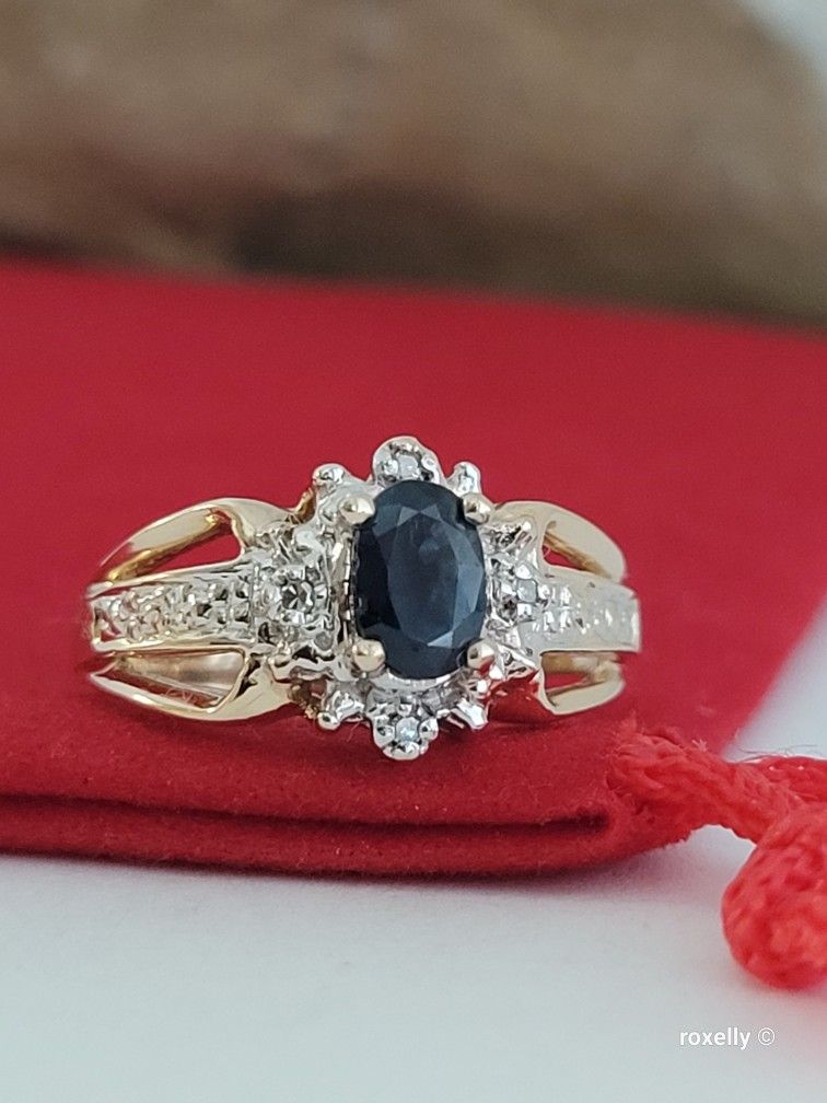 ❤️10k Size 4.75 Precious Solid Yellow Gold Sapphire and Genuine Diamond Ring!/ Anillo de Oro con Zafiro y Diamantes! 👌🎁Post Tags: Anillo de Oro