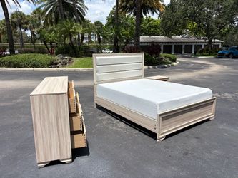 4-Piece Queen Size Bedroom Set with Box Spring, Mattress, Dresser, and Nightstand
