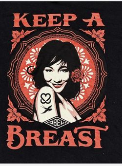 OBEY Graphic KEEP A BREAST Black Adults T-shirt Size M