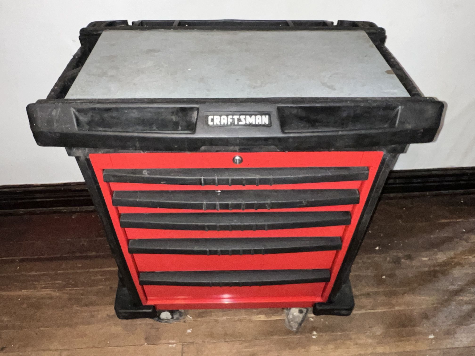 Rare Craftsman 5-Locking Drawer Rolling Metal Tool Chest with Sliding Worktop Storage