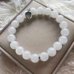 Bracelet Nephrite Jade White Color: Bead : 10 Mm.