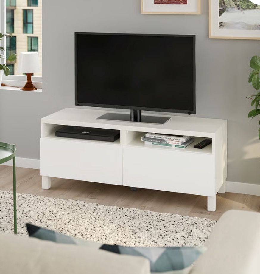 IKEA BESTA White TV Stand/TV bench with drawers, white/Lappviken/Stubbarp white, 47 1/4x16 1/2x18 7/8 "