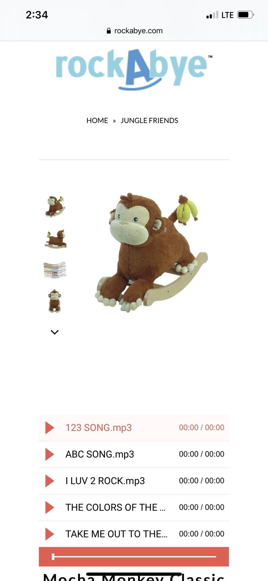 Rockabye Mocha Monkey Rocker Musical (Good condition)