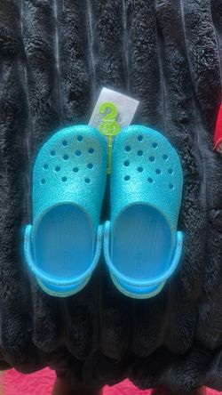 Girls Turquoise Glitter Crocs