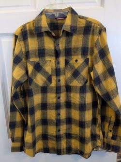 Yellow and Navy Plaid Flannel Shirt