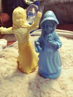 Vintage Avon Little Girl Blue Brocade Cologne. Bottle And Avon Yellow Girl Cologne Bottle