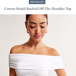 White small cotton modal ruched off the shoulder top
