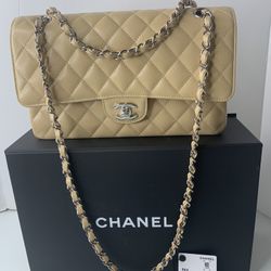 100% Authentic CHANEL medium Classic Caviar Flap Bag - Beige with SHW - NEW 