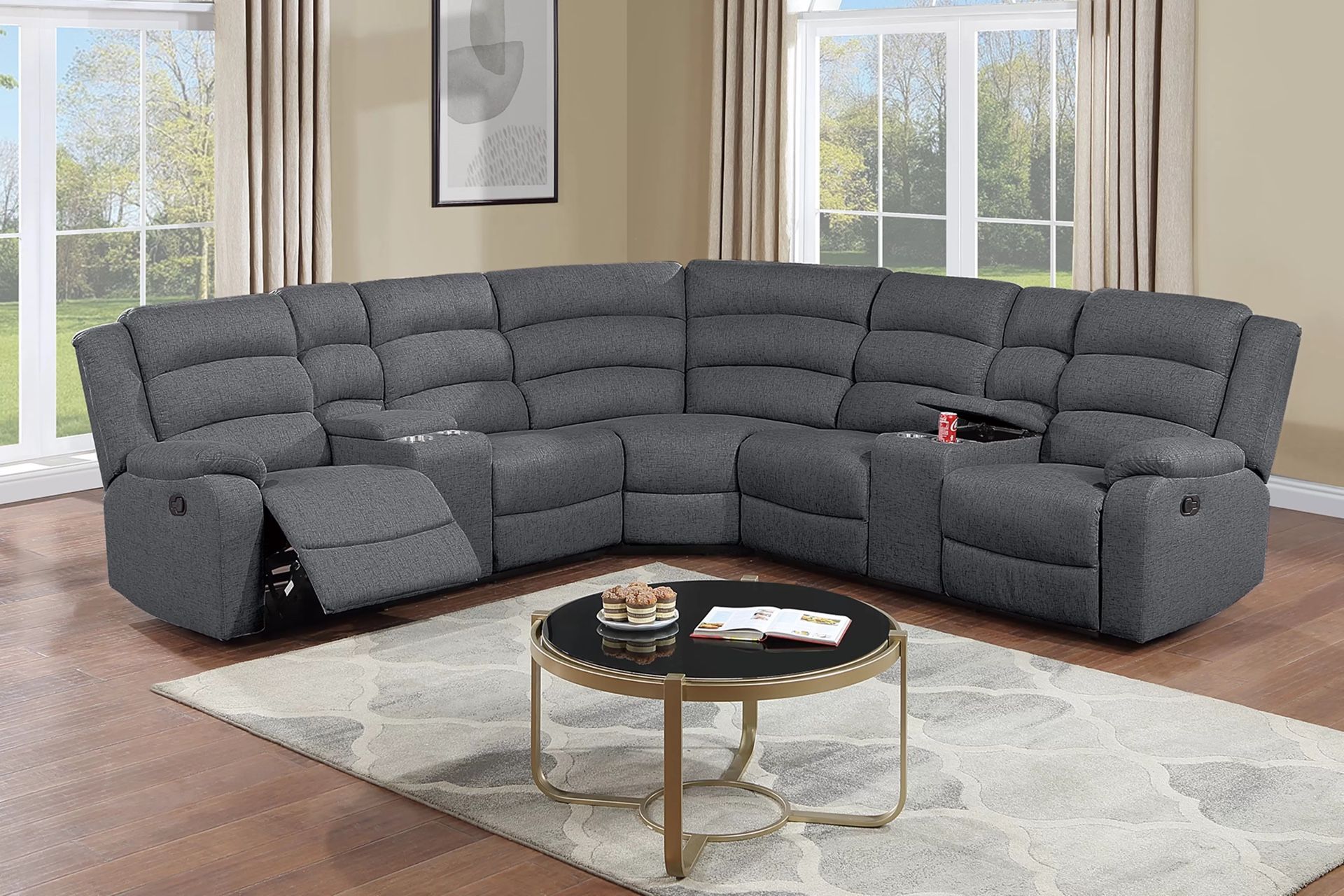 Brand New Comfy Fabric Reclining Sectional Sofa 