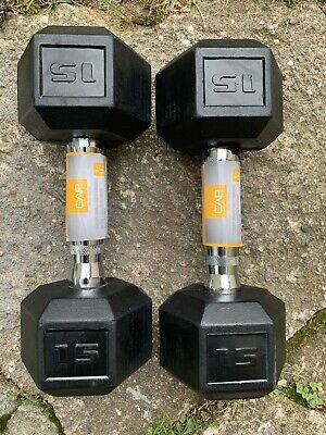 15lb pair of rubber hex dumbbells