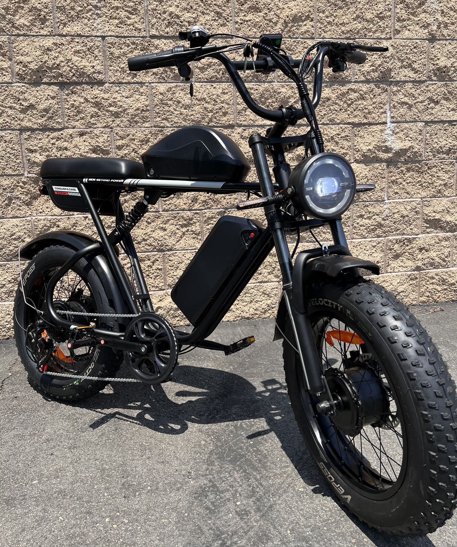 52V/2000/3000 Watt Dual Motor AWD Electric Scrambler Moped Style E-Bike, 38mph, Hydraulic Brakes, Full Suspension