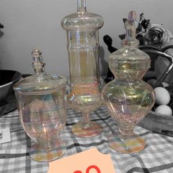  Set of 3 Clear Glass Apothecary Jars