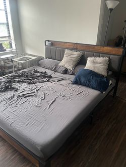 Industrial Metal and Wood Platform King size Bed Frame ($60) + mattress ($50) + LUXOME LAYR Adjustable Firmness & Loft Pillow (2 Pack) - Completely Cu