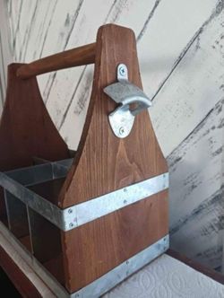 NEW....Wood & Metal 6 Pack Carry Caddy.....See Pics &  Details in Description 