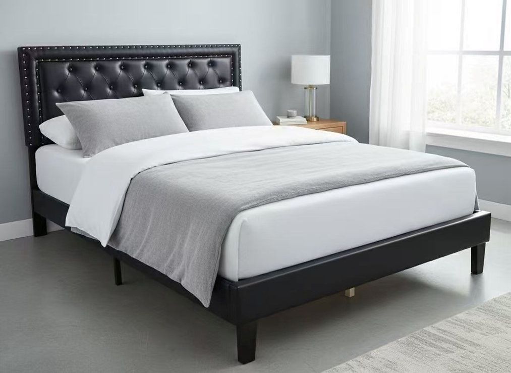 Brand New Queen Size Leather Platform Bed With Plush Mattress (Free Delivery)