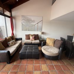 Living Room Couch Set W/ Ottoman, Large Swivel Chair And Side Table 