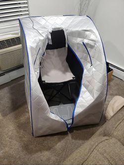 Oversize Portable Infrared One Person Sauna | with Heating Foot Pad & Portable Chair, Silver