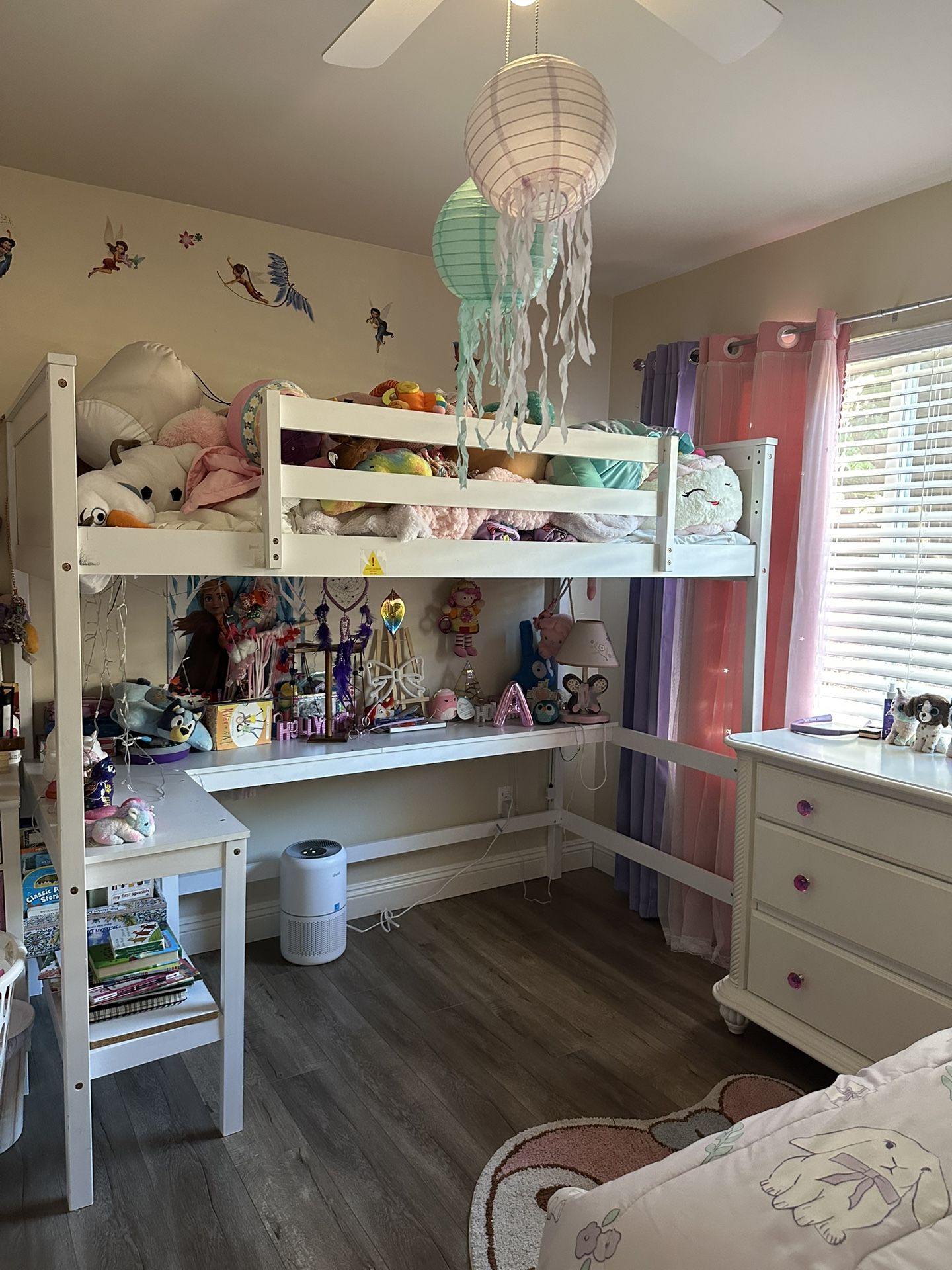 White Wooden Twin Loft Bed 