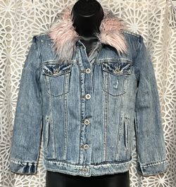 Jessica Simpson Girls’ Medium Jean Jacket Pink Faux Fur Collar