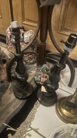 Pair set of wood wooden lamps