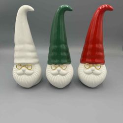 NIB Ceramic Santa Gnomes with Glasses, Set of 3