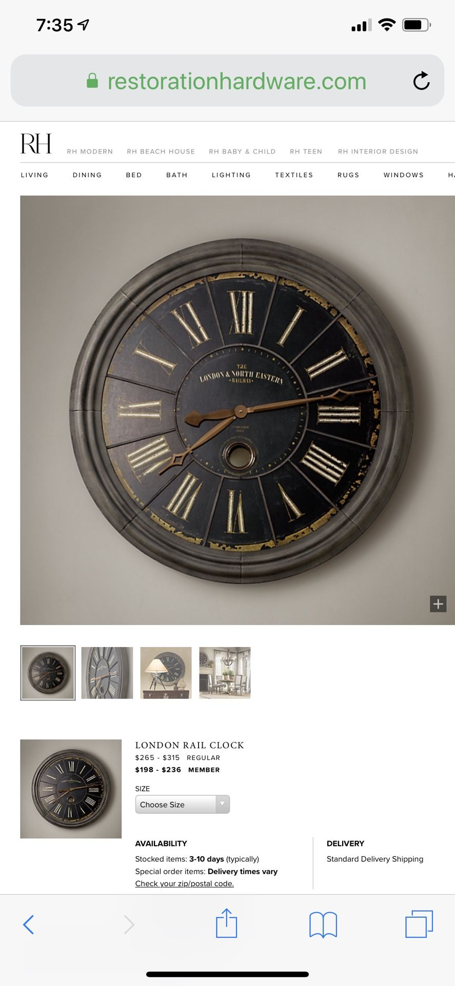 Restoration Hardware London Rail Clock 38 For Sale In Bellevue