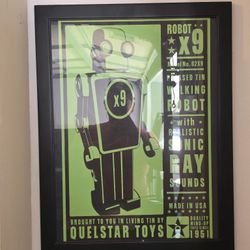 Quelstar X9 Tin Toy Robot by John W. Golden, 12x19-Inch Framed Print