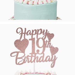 Happy 19th Birthday Cake Topper, Rose Gold 19th Birthday Cake Topper, 19th Birthday Cake Topper with Number 19 Candles for Girl 19th Birthday Party De