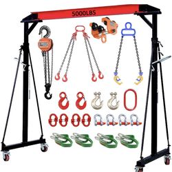 Adjustable Gantry Crane - 2 Ton (5000Lbs) Capacity Portable Hoist Frame, Shop Crane Hoist, Trolley, Sling, Shackles, Hooks and Festoon System, Lifting