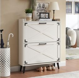 Farmhouse 2-Drawer Shoe Cabinet - Antique White