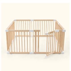 HARPPA Wooden Baby Gate Playpen, Large Play Yard Fence for Toddlers, Adjustable Shape, 60" x 71.5" x 24"