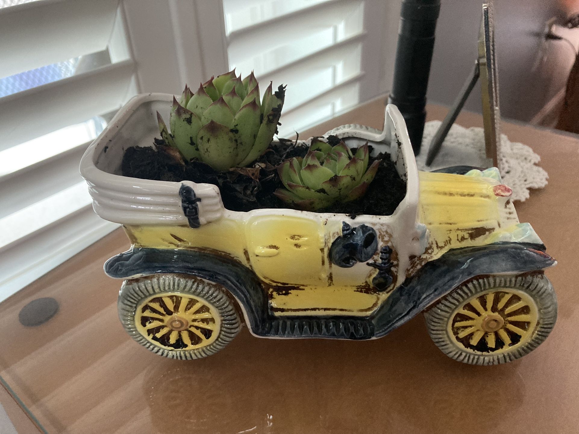 Perfect Succulent Planter- Inarco Ceramic 1911 Yellow Ford Jalopy Planter E-6594 Made in Japan