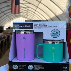 🔥 ThermoFlask Insulated Coffee Mugs Set of 2 – Purple & Teal (16oz & 12oz) BRAND NEW